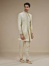 Cream men floral sequin indo western