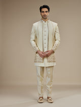 Cream men floral sequin indo western