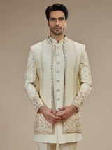 Cream men floral sequin indo western