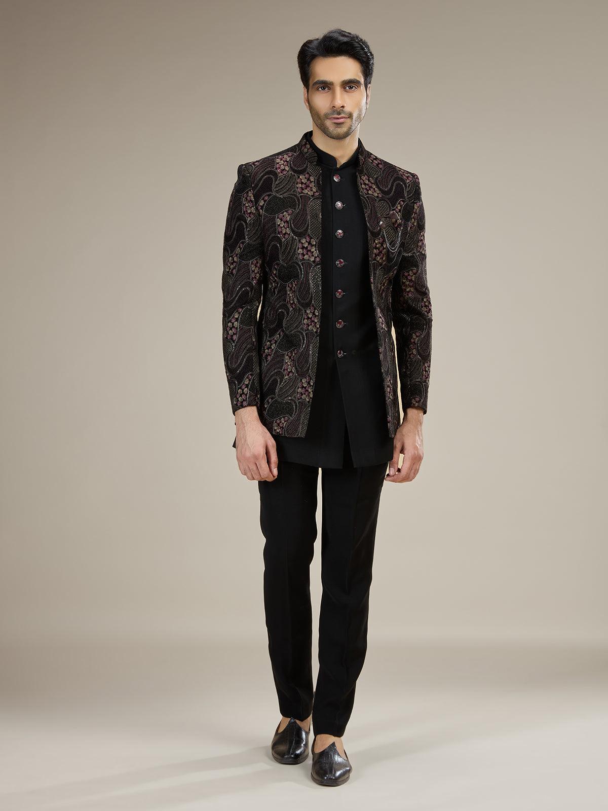 Black men royal paisley velvet indo western