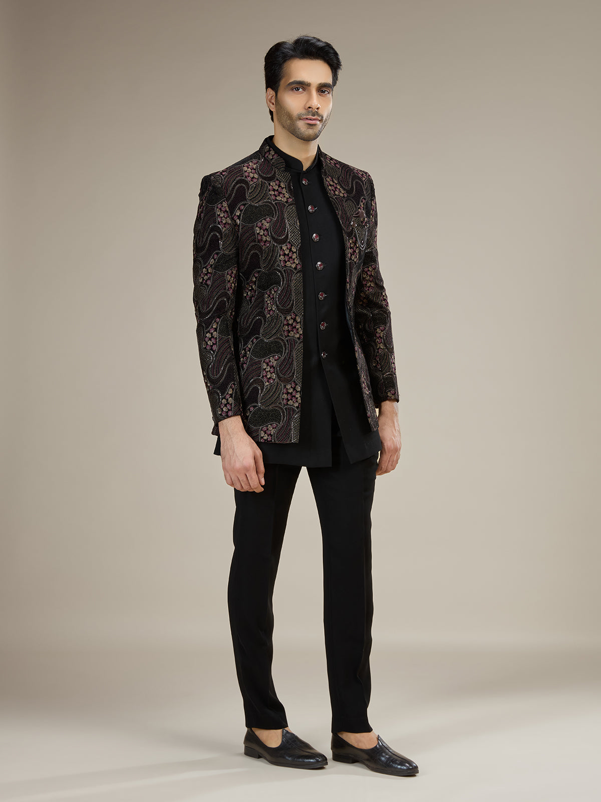 Black men royal paisley velvet indo western