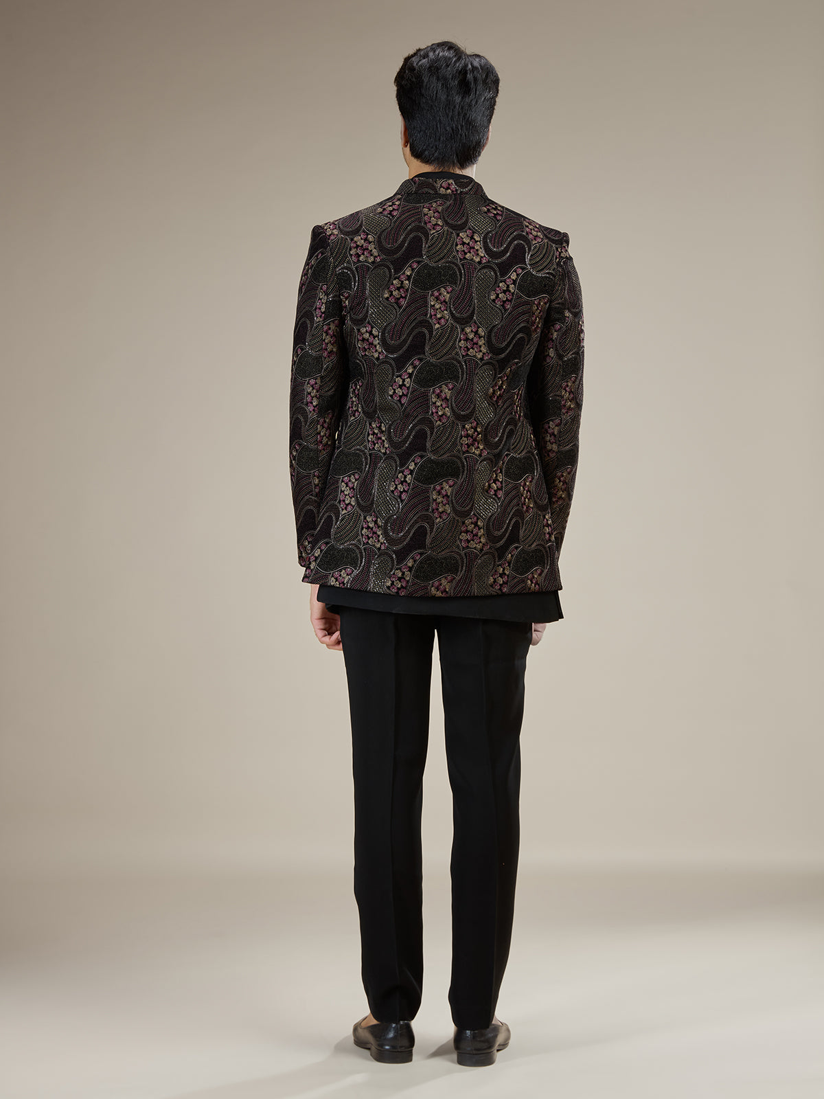 Black men royal paisley velvet indo western