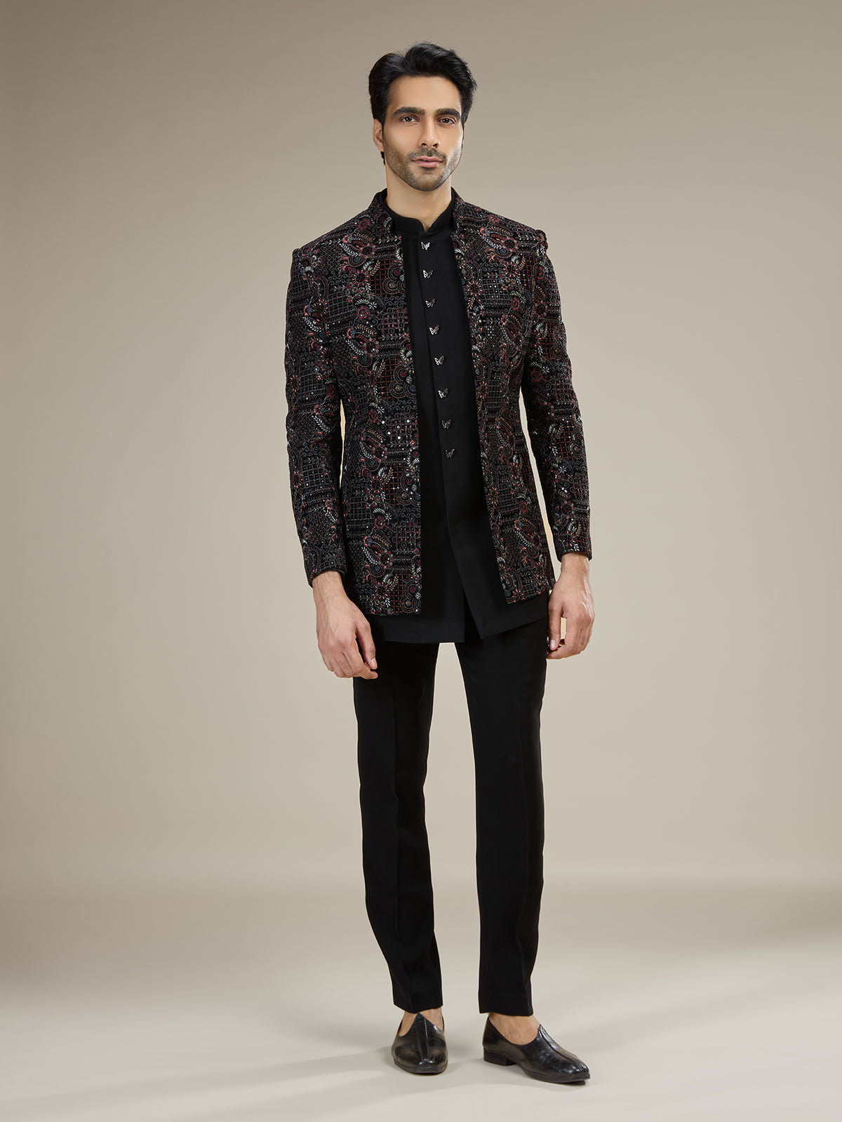 Black men botanical velvet indo western