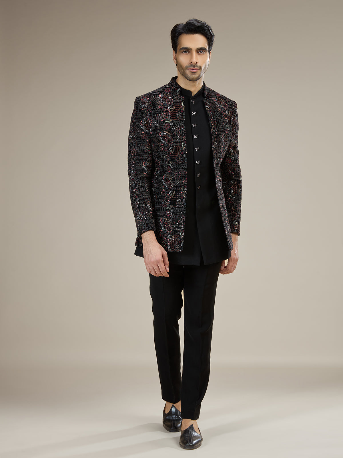 Black men botanical velvet indo western