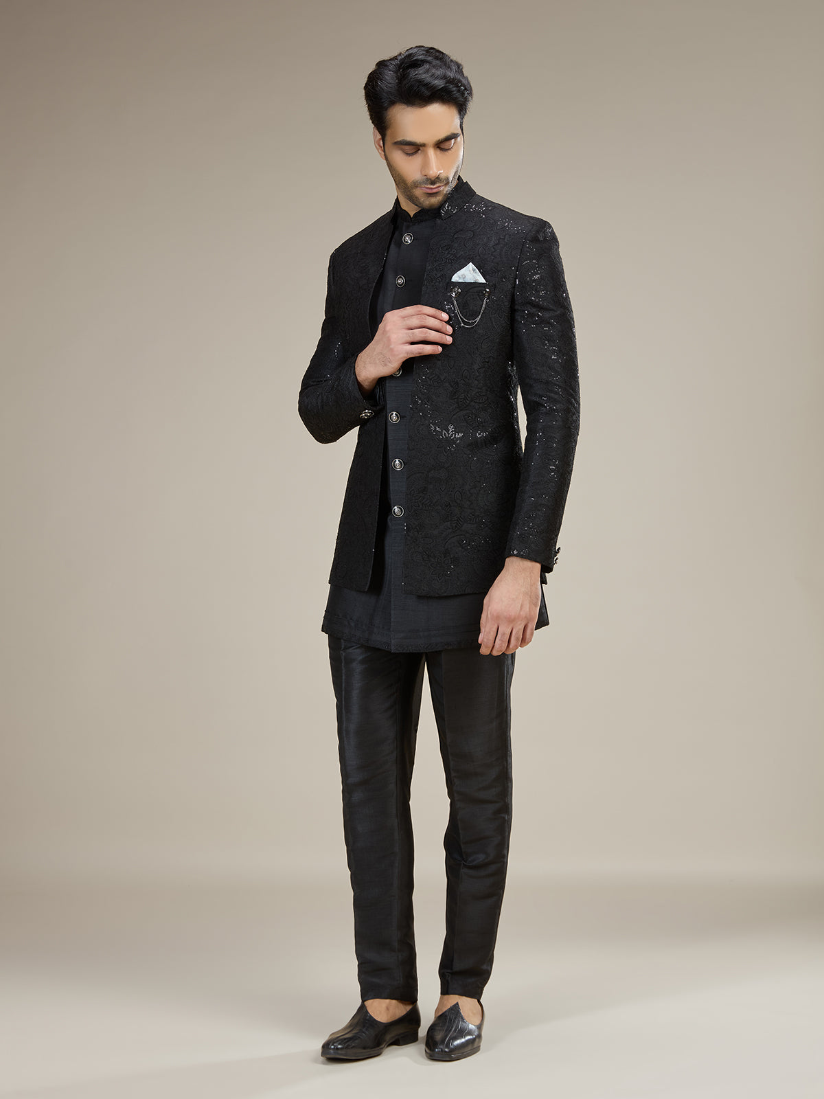 Black men layered brooch indo western