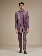 Dusty mauve men layered sequin indo western
