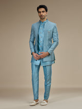 Powder blue men layered sequin indo western