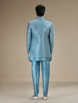 Powder blue men layered sequin indo western