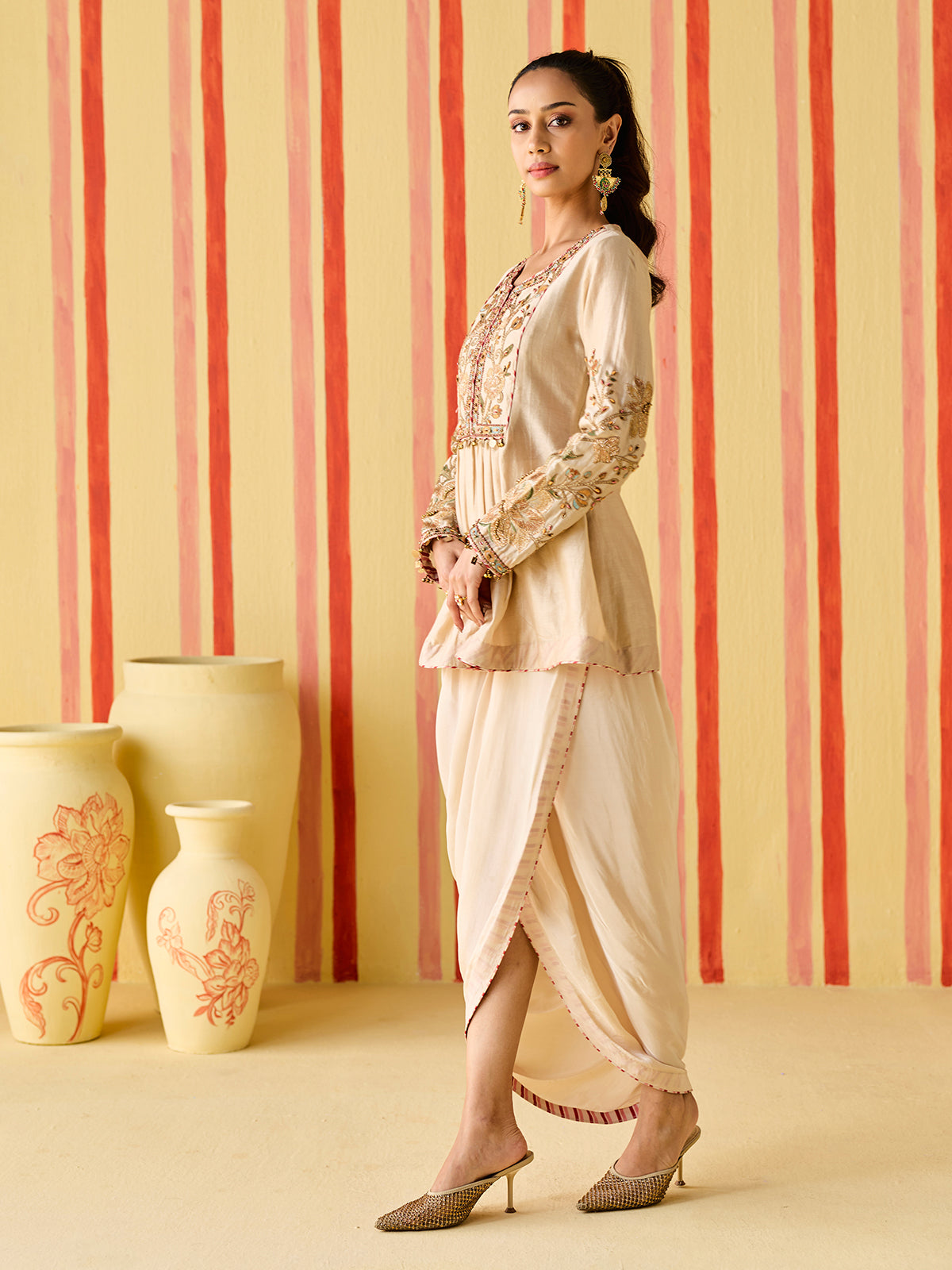 Champagne beige women designer indo western suit