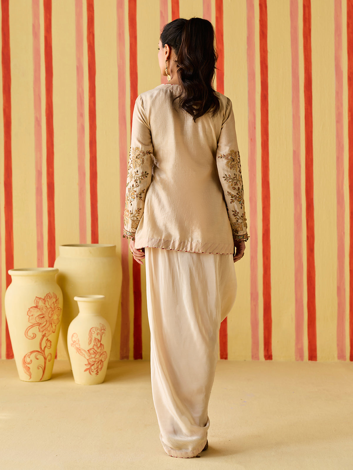 Champagne beige women designer indo western suit