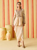 Champagne beige women designer indo western suit