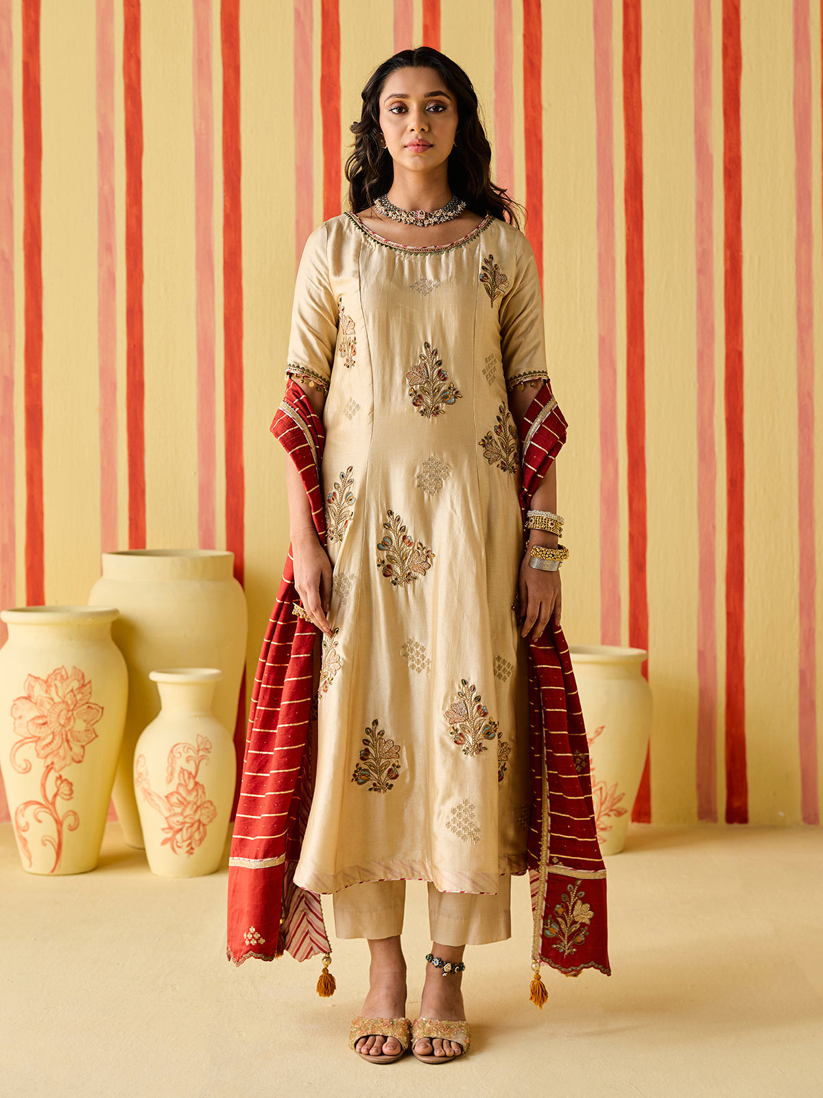 Champagne gold women regal anarkali suit
