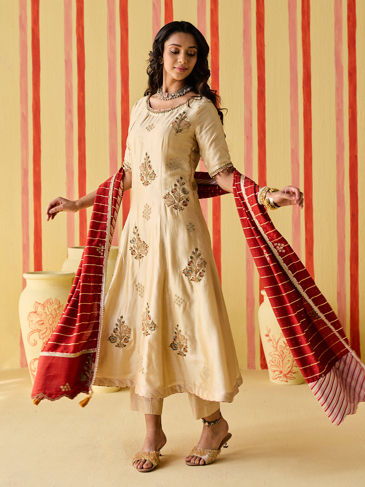 Champagne gold women regal anarkali suit