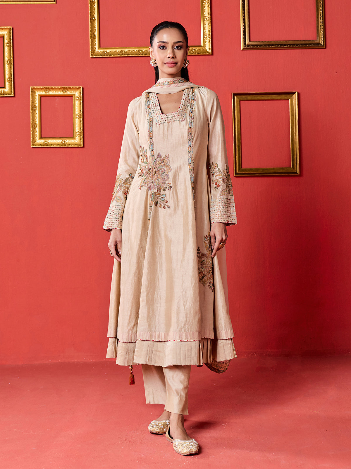 Beige women embellished anarkali suit