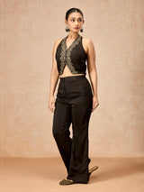 Black women sequin halter palazzo indo western suit