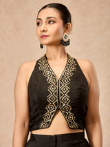 Black women sequin halter palazzo indo western suit