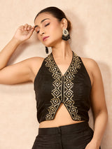 Black women sequin halter palazzo indo western suit
