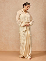 Soft ivory women sheer jacket indo western suit