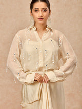 Soft ivory women sheer jacket indo western suit