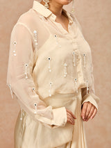 Soft ivory women sheer jacket indo western suit