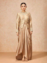 Champagne gold women embellished jacket indo western suit