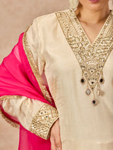 Beige women mirror embellished pant suit