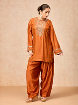 Rust orange women embellished salwar suit