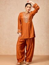 Rust orange women embellished salwar suit