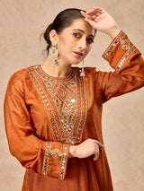 Rust orange women embellished salwar suit