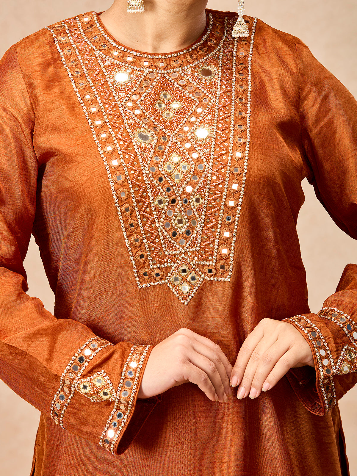 Rust orange women embellished salwar suit