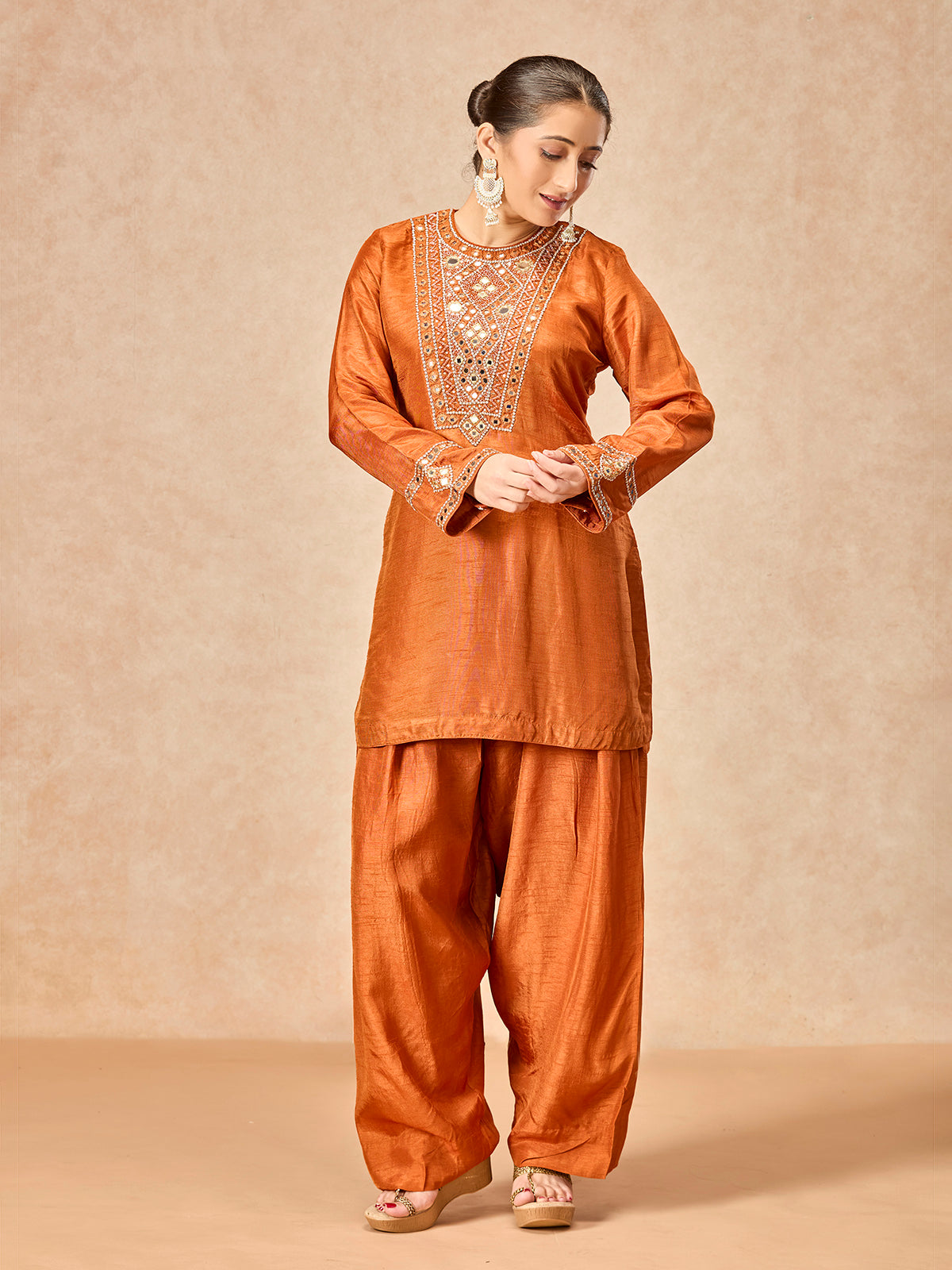 Rust orange women embellished salwar suit