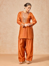 Rust orange women embellished salwar suit