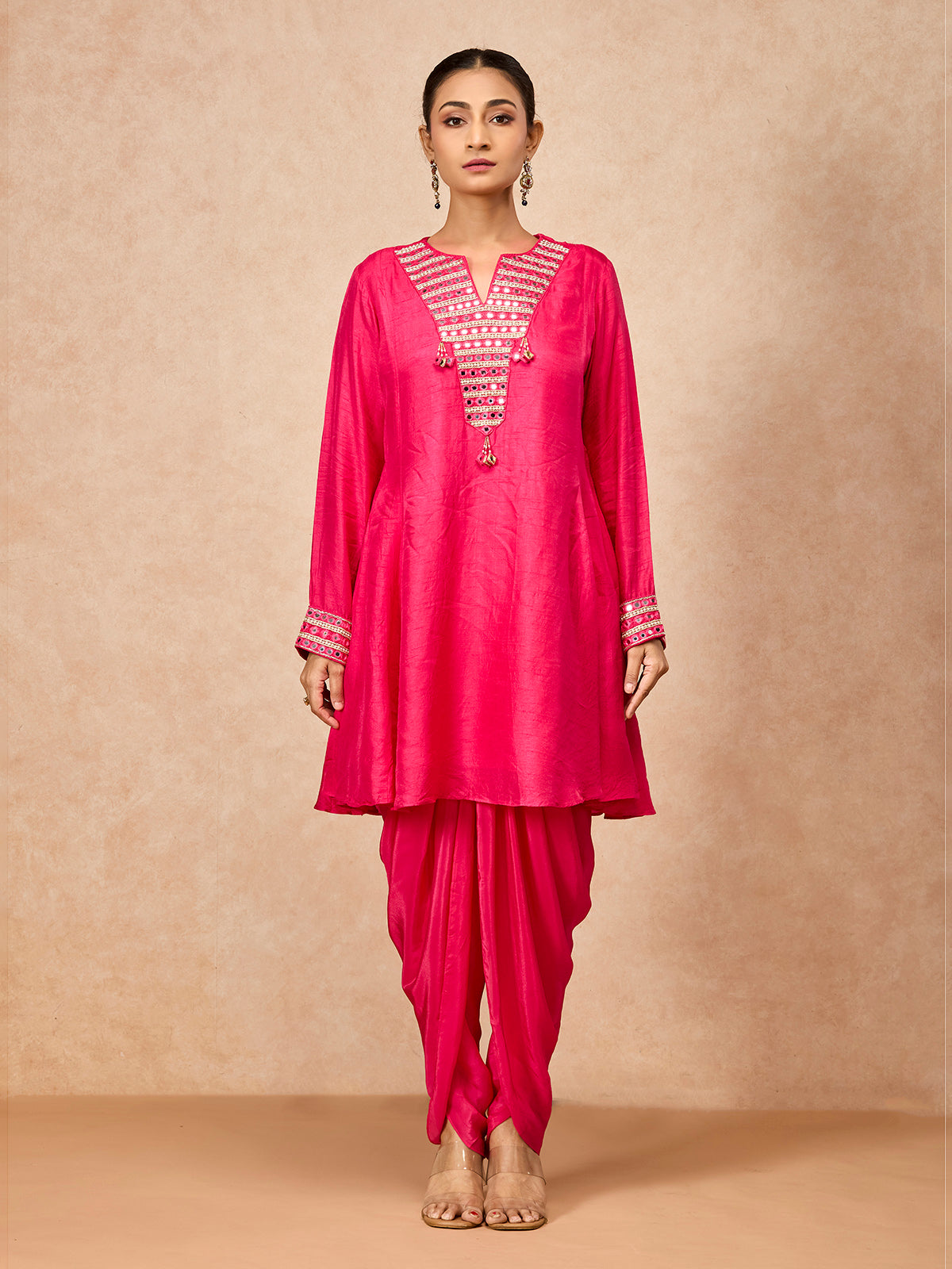 Pink women aabla embellished dhoti suit