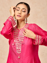 Pink women aabla embellished dhoti suit