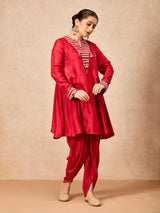 Maroon women aabla embellished dhoti suit