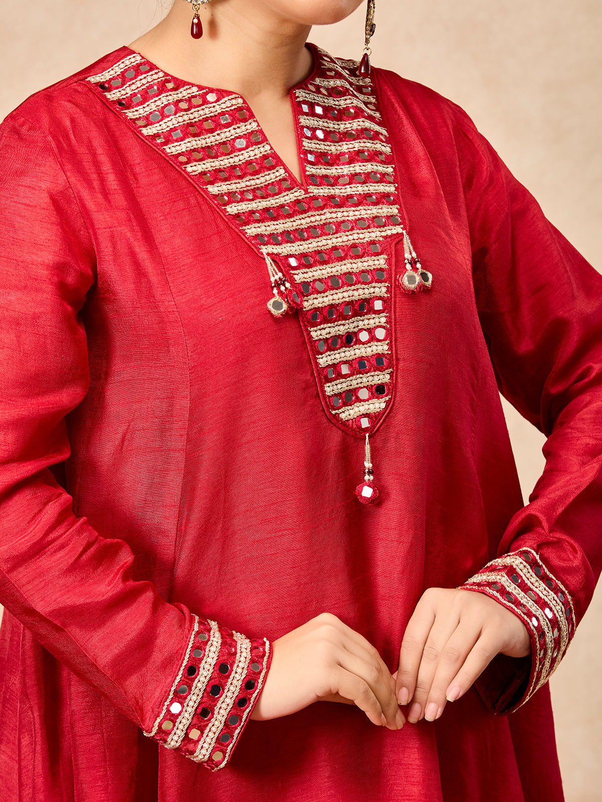 Maroon women aabla embellished dhoti suit