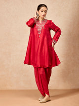 Maroon women aabla embellished dhoti suit