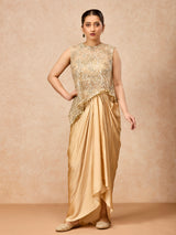 Gold women embellished tulip skirt indo western suit