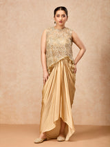 Gold women embellished tulip skirt indo western suit