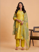 Sage green women botanical printed kurti set