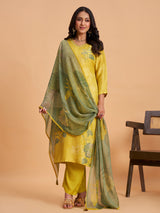 Sage green women botanical printed kurti set