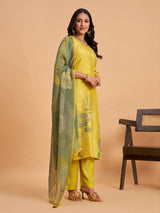 Sage green women botanical printed kurti set