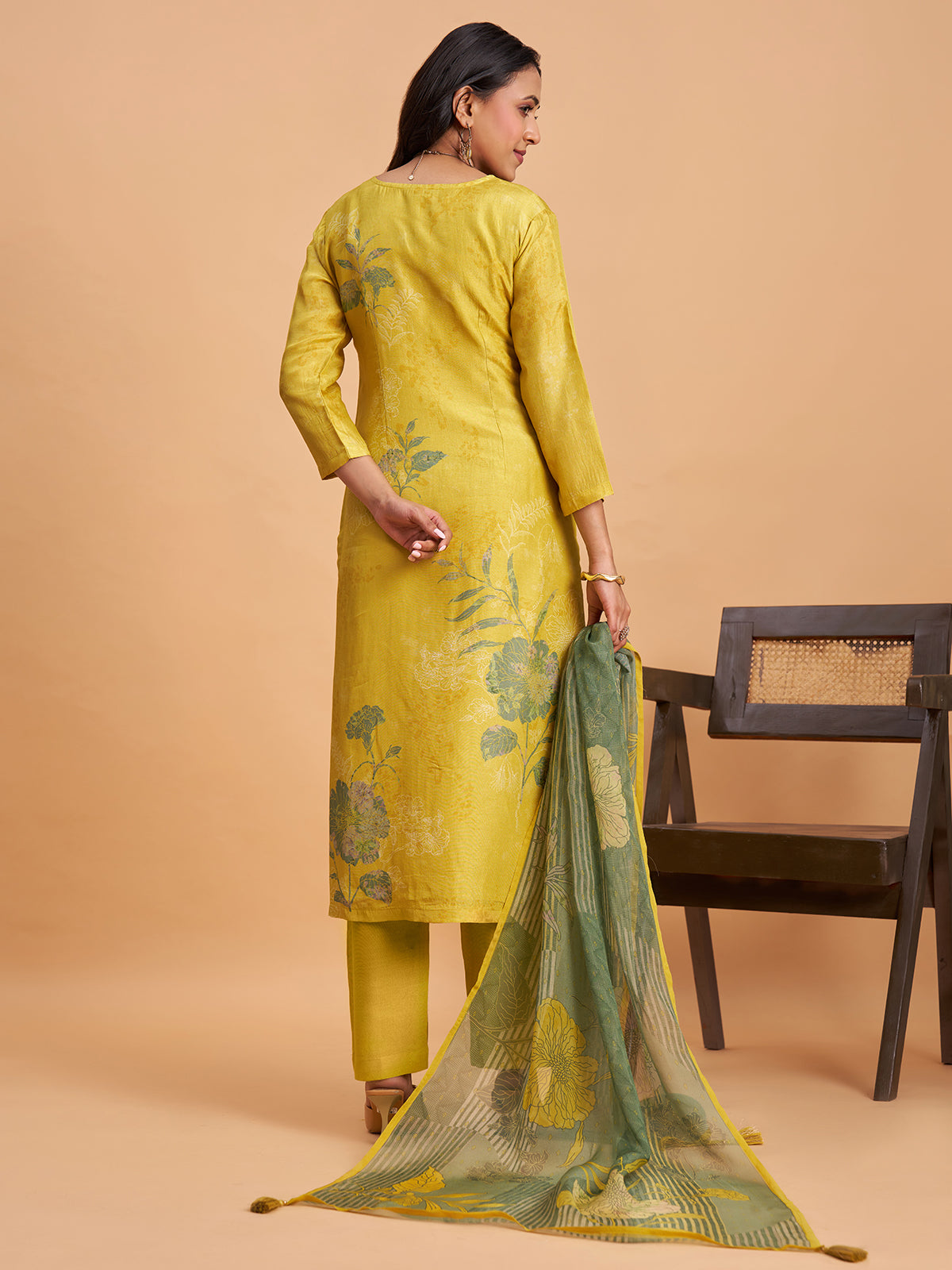 Sage green women botanical printed kurti set