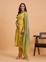 Sage green women botanical printed kurti set