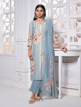 Powder blue women watercolor floral kurti set