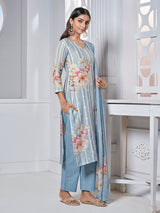 Powder blue women watercolor floral kurti set