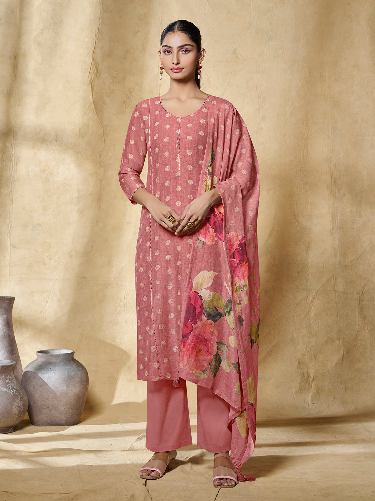 Dusty rose women floral printed kurti set