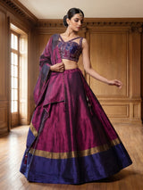 Purple blue silk lehenga choli with zardosi work