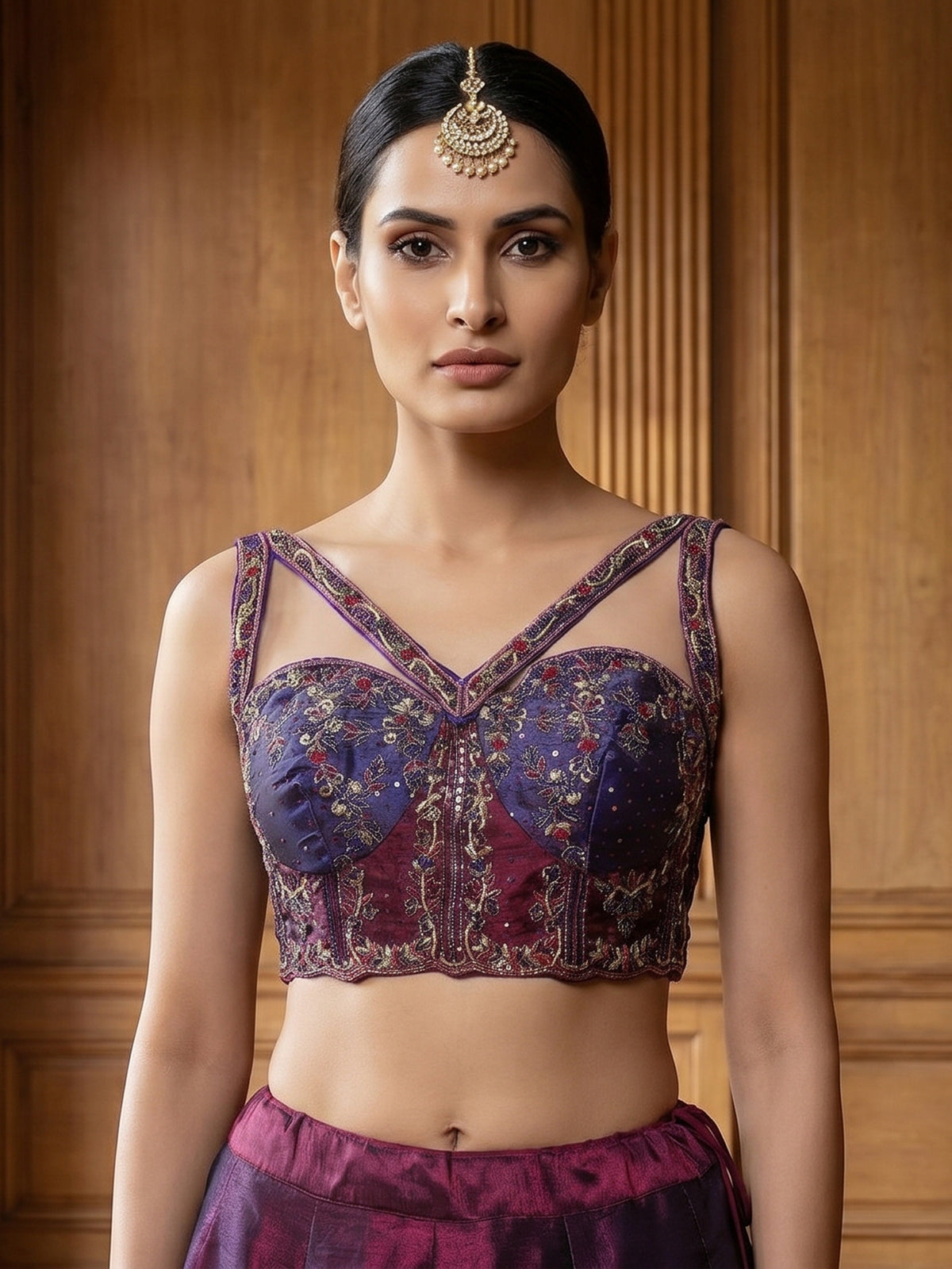Purple blue silk lehenga choli with zardosi work