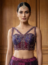 Purple blue silk lehenga choli with zardosi work